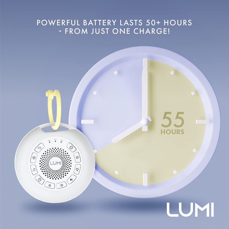 LUMI | Portable White Noise Machine Baby | 26 Sleep Sounds & 7 Colour Baby Night Light | 55 Hours Battery Life | Child Lock | 30, 60, 90 Minute Timer | Sleep Sound Machine Baby | White Noise Sleep Aid - BeesActive Australia