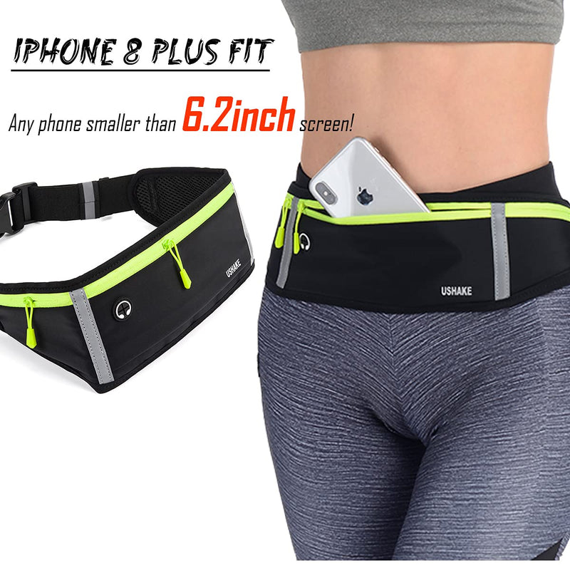 USHAKE Slim Running Belt, Workout Fanny Pack for Men Women,Exercise Waist Pack for Apple iPhone Holder, Runner Belt for Running Walking Cycling Camping Gym black/3 yellow zippers - BeesActive Australia