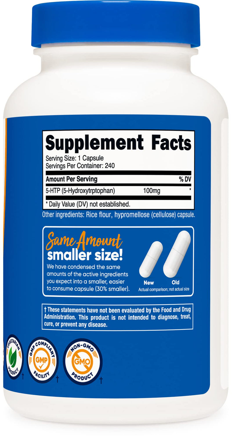 Nutricost 5-HTP 100mg, 240 Vegetarian Capsules (5-Hydroxytryptophan) - Non-GMO & Gluten Free 240 Count (Pack of 1) - BeesActive Australia
