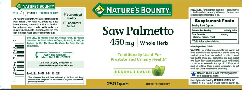 Nature's Bounty Saw Palmetto 250 Count (Pack of 1) - BeesActive Australia