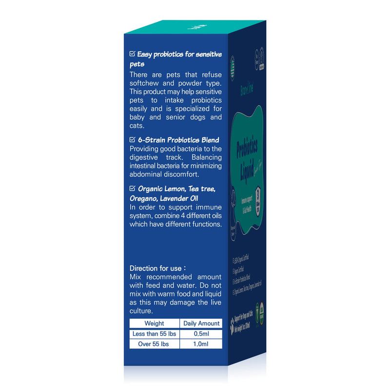Branvine Probiotics Liquid Immune Support& Gut Health for Dogs and Cats - 6-Strains Probiotics with Organic Lemon, Organic Tea Tree, Organic Oregano, Organic Lavender (30 ml) - BeesActive Australia