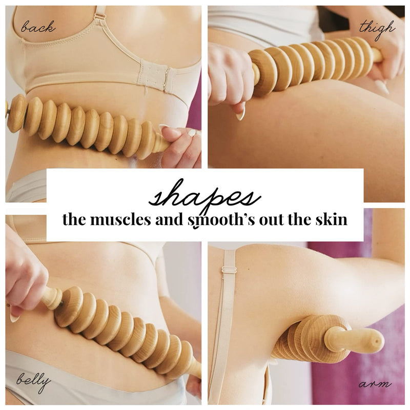 Tuuli Accessories Anti Cellulite Massage Disc Massager Roller with Handle Maderotherapy Wooden - BeesActive Australia