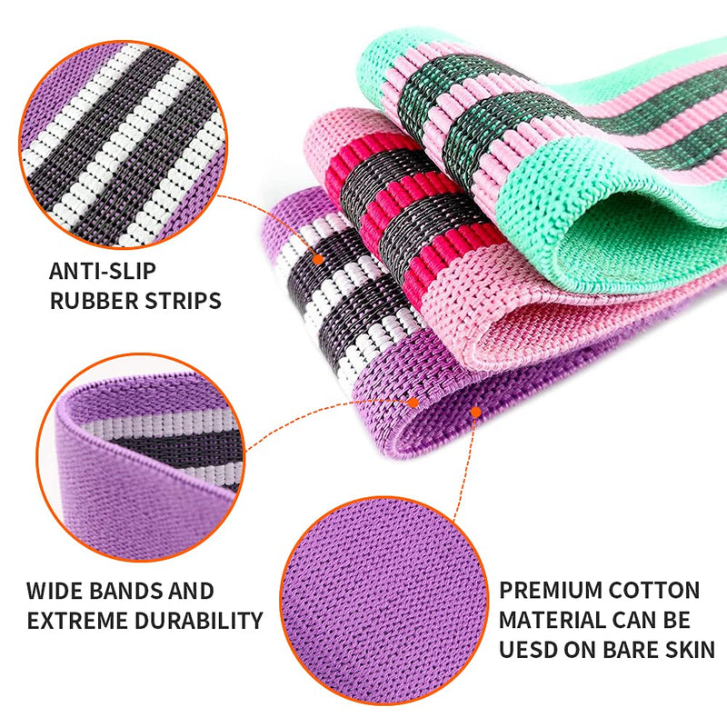 Fabric Resistance Bands Set-Booty Bands for Women and Men with 3 Pack-Hip Circle Bands for Arms,Legs,Shoulders Exercises-Non-Slip Gym Equipment Set Exercise Bands for Working Out Butt,Glute Purple&Green&Pink - BeesActive Australia