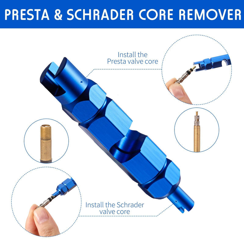 Valve Core Remover Tool Kit Blue Bicycle Valve Core Tightening Tool and 10 Pieces Presta Valve Cores Brass for Bike Bicycle Tire Application - BeesActive Australia