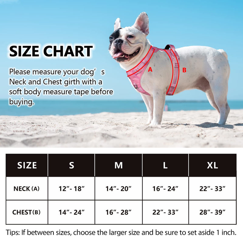 PoyPet No Pull Dog Harness, No Choke Reflective Dog Vest, Adjustable Pet Harnesses with 2 Leash Attachments with Easy Control Padded Handle for Small Medium Large Dogs L Light Pink(Matching Trim) - BeesActive Australia