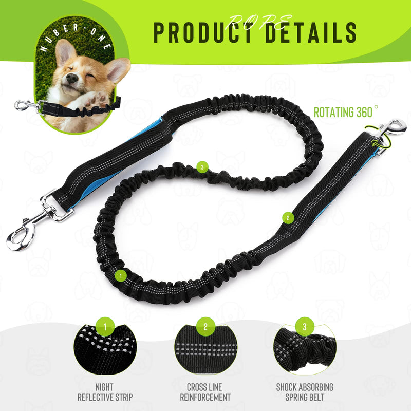 Hands Free Dog Leash with Zipper Pouch, Number-one Dog Running Waist Leash with Reflective, Adjustable Waist Belt Pouch, Dog Walking Bumbags for Walking Running Training, Suitable for Medium Small Dog - BeesActive Australia