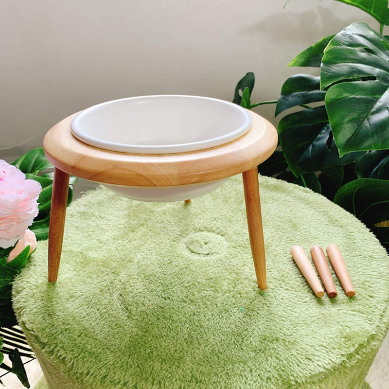 LIONWEI LIONWELI Ceramic Adjustable Elevated Raised Pet Bowl with Wood Stand for Cats and Dogs No Spill Pet Food Water Feeder (3 Installation Methods for Different Height) Small White - BeesActive Australia