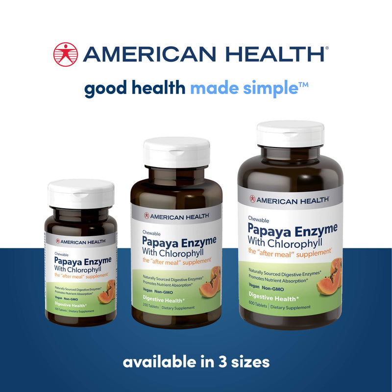 American Health Papaya Enzyme with Chlorophyll Chewable Tablets - 600 Count (200 Total Servings) - BeesActive Australia