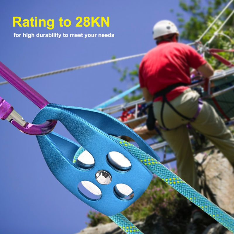 Climbing Single Pulley 28KN Alloy Rescue Pulley with Swing Plate Heavy Duty Single Swivel Rope Pulley Fixed Tree Rock Climbing Blue - BeesActive Australia