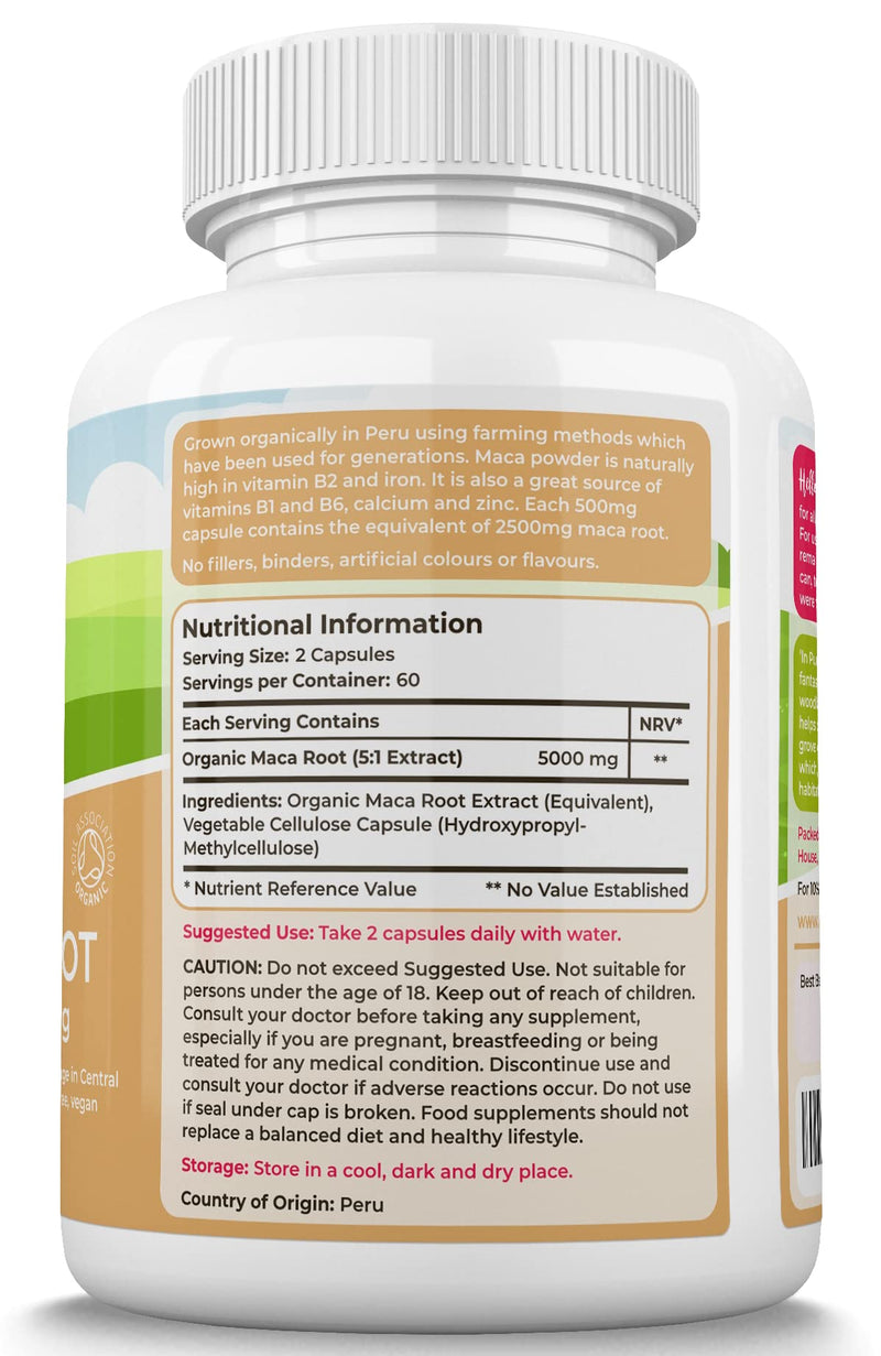 Organic Maca Capsules by TheHealthyTree Company - High Strength 2500mg Extract per Capsule for Men and Women - 120 Vegan Maca Root Powder Tablets - BeesActive Australia