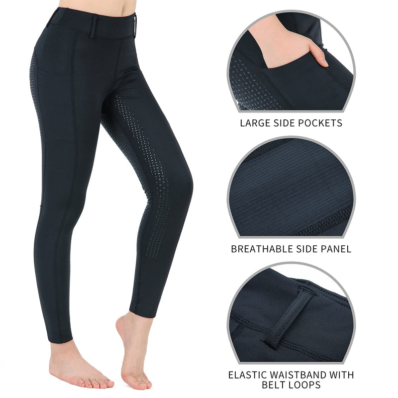 beroy Horse Riding -Pants Women Equestrian-Breeches - Ladies Training Horseback Riding Tights Full Seat Silicone Pockets Black XX-Large - BeesActive Australia