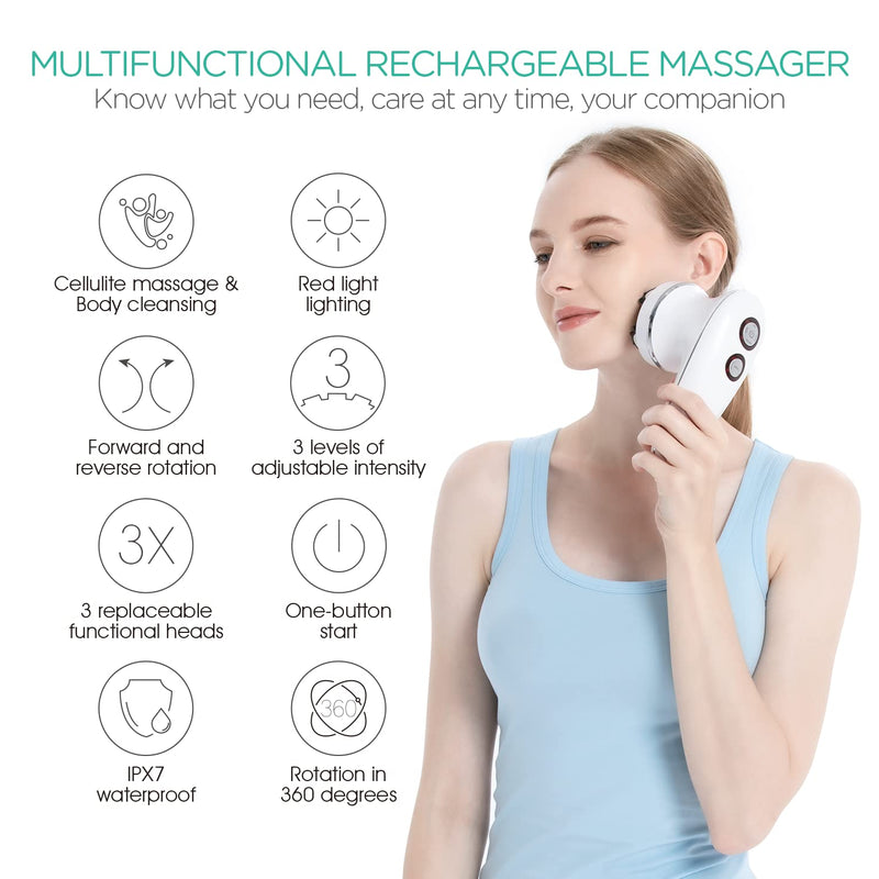 VOYOR Handheld Massager Cordless Deep Tissue Cellulite Massager for Face, Hand, Arm, Neck, Foot and Body, Silicone Face Brush, 3 Multi-Functional Heads, IPX7 Waterproof & Rechargable VRMM1 - BeesActive Australia