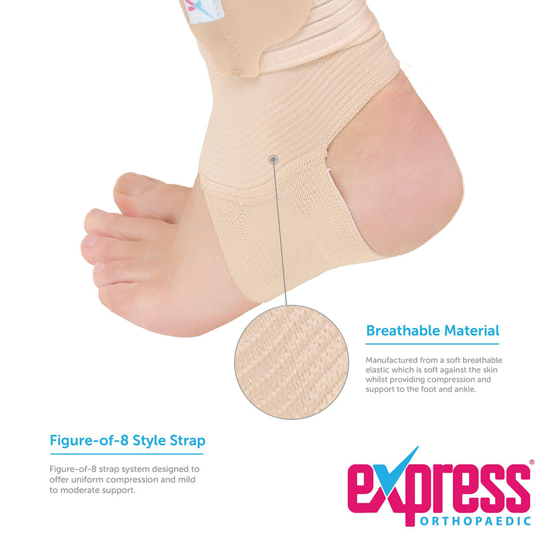 Express Orthopaedic® - Medically Approved Ankle Brace Tendonitis, Plantar Fasciitis Support for Sprained Ankle Figure-Of-8 Strap, Pain Relief, Compression, Support Unisex (Large (Ankle Circ. 23-26cm)) Large (Ankle Circ. 23-26cm) - BeesActive Australia