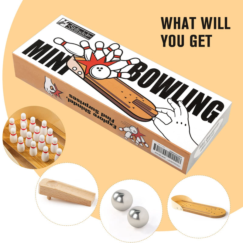 3 otters Mini Bowling Set, Wooden Tabletop Bowling Game Desk Toys Desktop Bowling Home Bowling Alleys, Desk Gifts for Coworkers - BeesActive Australia