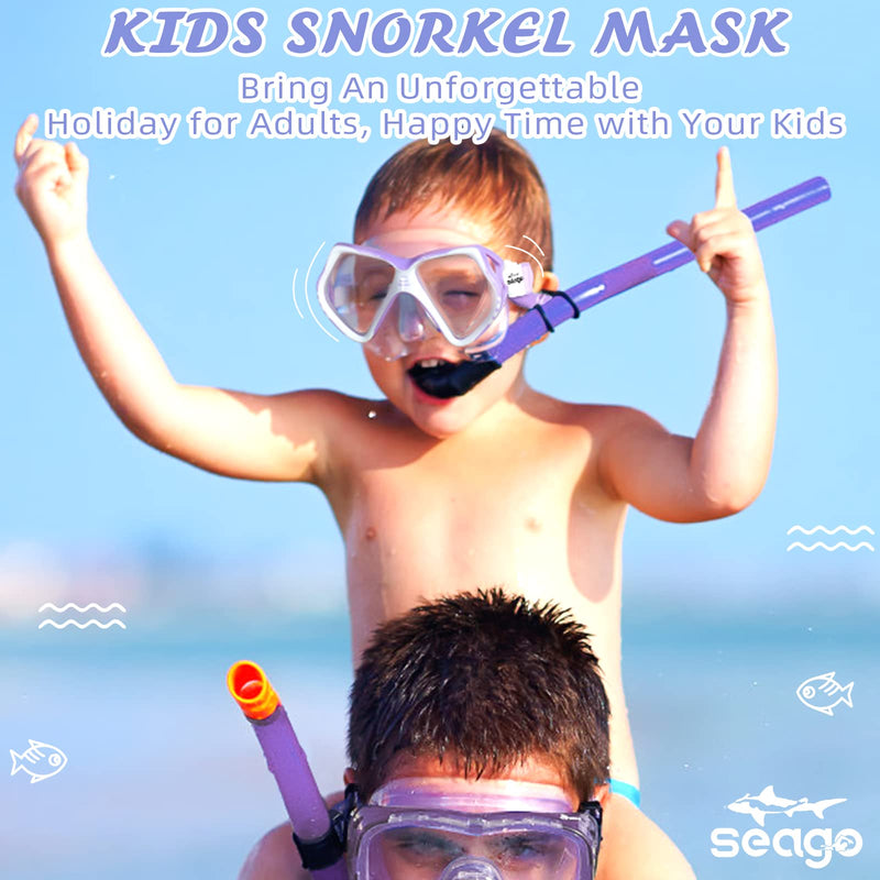 Kids Snorkel Mask Scuba Diving Mask Swim Mask Anti-fog Tempered Glass Swimming Goggles with Nose Cover, Panoramic Clear View Silicone Leak-Free Swim Goggles Snorkeling Gear for Kids Boys Girls Youth Purple - BeesActive Australia
