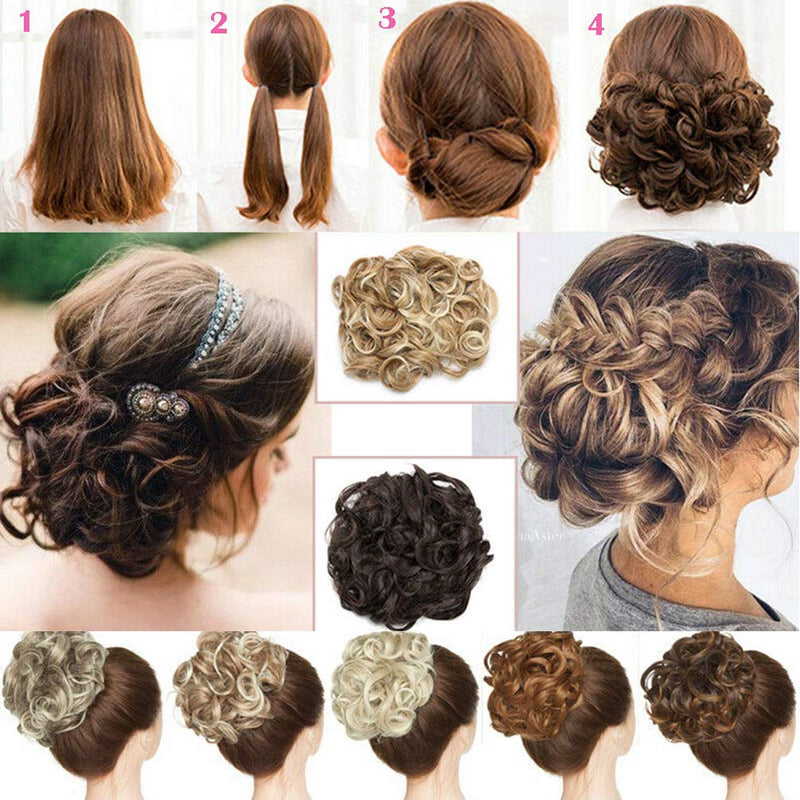 Real Thick Comb Clip in Messy Curly Bun Hair Extension Chignon Updo Hair Piece Short Hair Wavy Scrunchie Wedding Hairpiece - Ash Blonde - BeesActive Australia