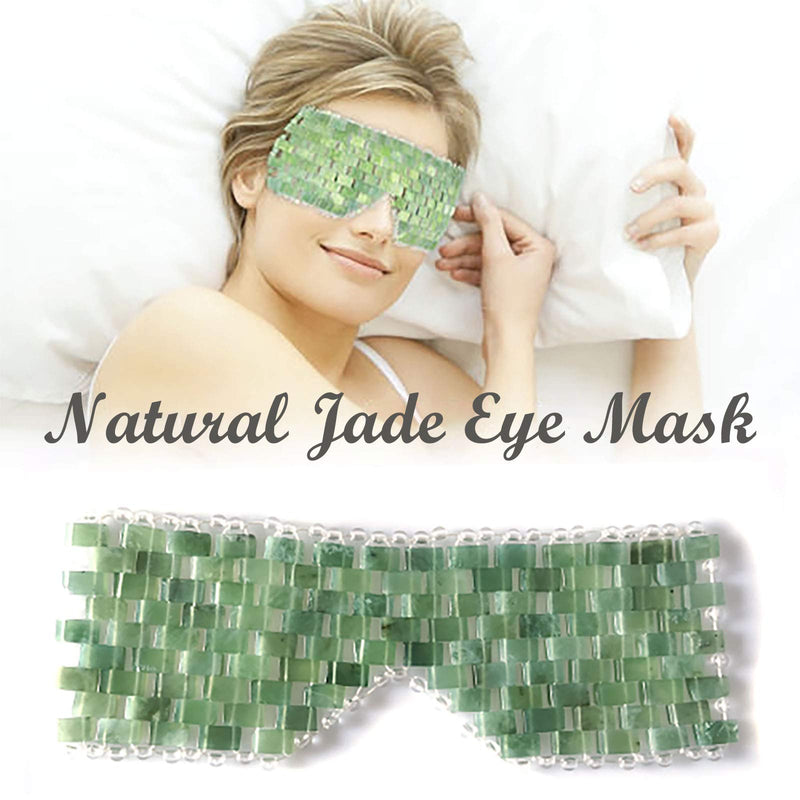 Jade Eye Mask, Natural Stone Healing Cool Eye Mask for Sleeping, Relaxation Jade Face Mask Therapy for Reduce Fatigue Puffy Eyes / Sinus / Migraine / Meditation Large size xiuyan jade with transparent beads - BeesActive Australia