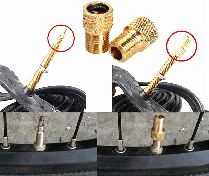 Osymoker Anodized Alloy Presta Valve Caps + Copper Presta to Schrader Bicycle Bike Valve Adaptor Tube Pump Air Compressor Tools Car Converter - BeesActive Australia