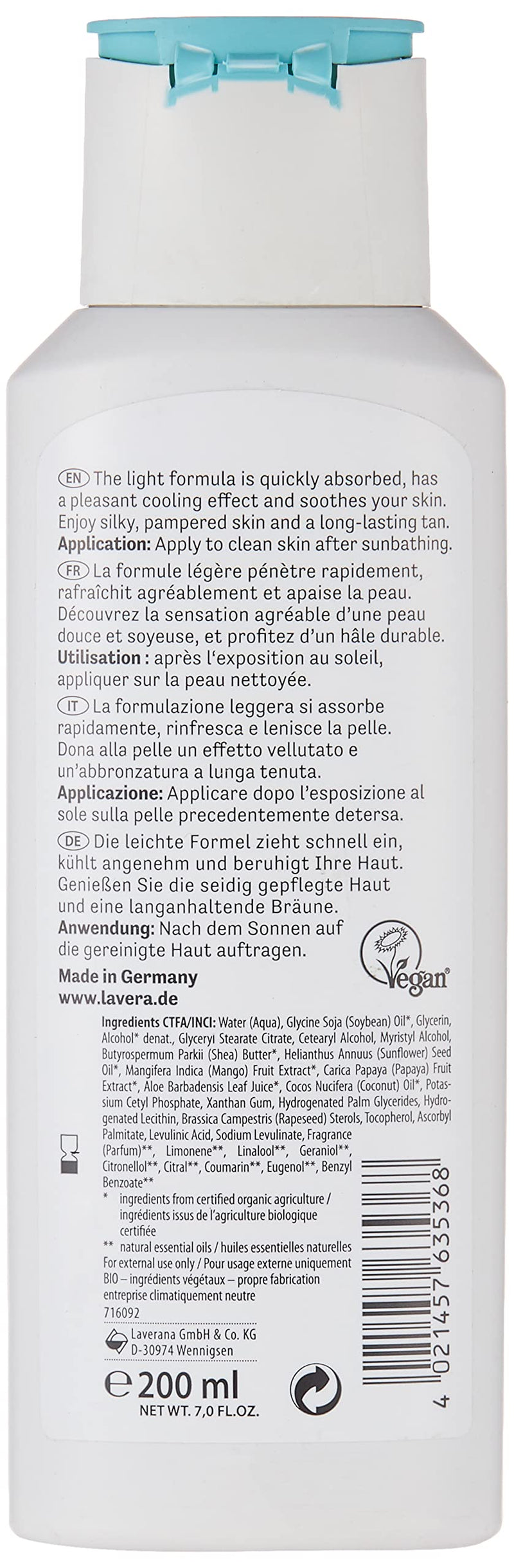 lavera After Sun Lotion • Sun Care • Natural Cosmetics • vegan • certified • 200ml - BeesActive Australia