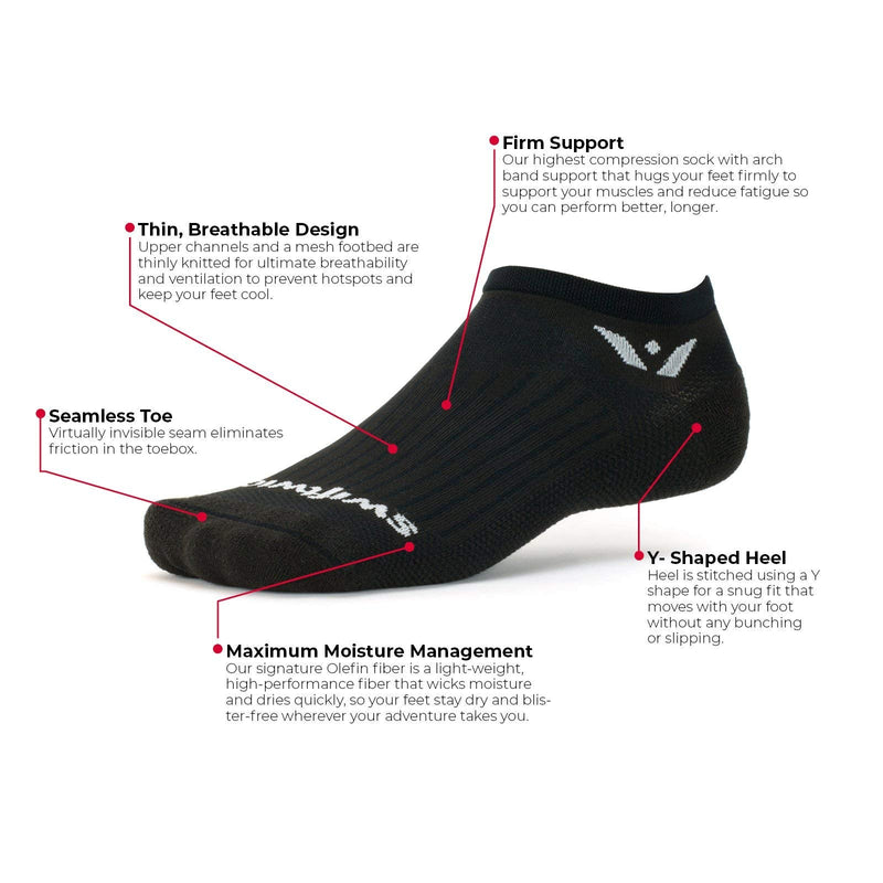 Swiftwick- ASPIRE ZERO (3 Pairs) Running Socks, Cycling Socks, Compression Fit Black Medium - BeesActive Australia