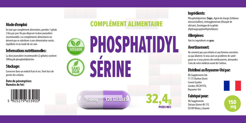 Phosphatidylserine 150mg 120 Vegan Capsules, Certificate of Analysis by AGROLAB Germany, High Strength Supplement, Gluten and GMO Free - BeesActive Australia