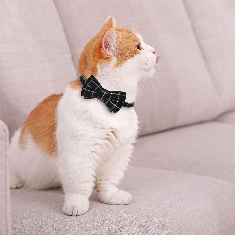 SLSON 2 Pack Breakaway Cat Collar with Bell and Bow Tie Plaid Kitten Collar for Cats and Small Dogs Pets Adjustable from 8-11In, Black and Grey - BeesActive Australia