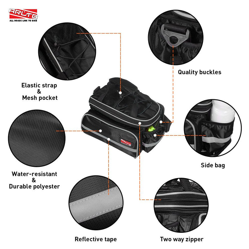 Arltb Bike Rear Bag (3 Colors) 15-25L Waterproof Bicycle Trunk Bag with Rain Cover Shoulder Strap Bike Pannier Tail Back Seat Bag Package Handbag Bike Accessories for Road Bikes Mountain Black- - BeesActive Australia