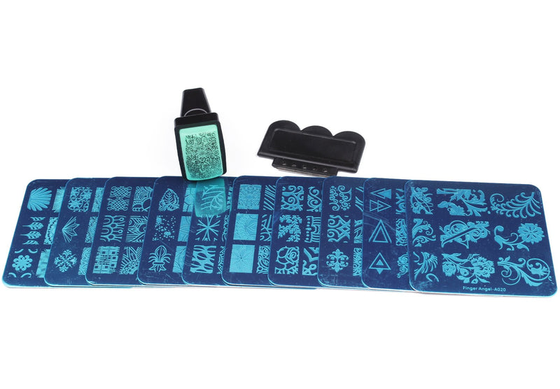 BeautyLeader Mix 10 Designs Nail Plates +1 Pcs Nail Art Stamper + 1 Scraper Nail Art Image Stamp Stamping Plates Manicure Template Nail Art Tools (A011-020) A011-020 - BeesActive Australia