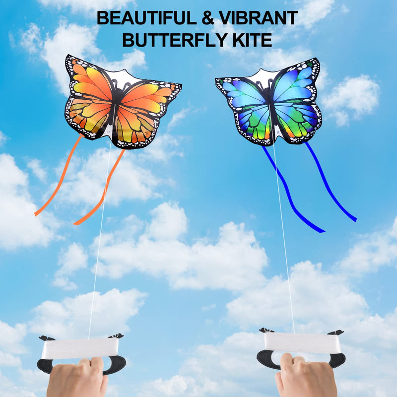 Nazano 2 Pack Kites for Kids Large Beautiful Butterfly Kite for Outdoor Games and Activities Single Line Kite with Flying Tools Yellow+blue - BeesActive Australia