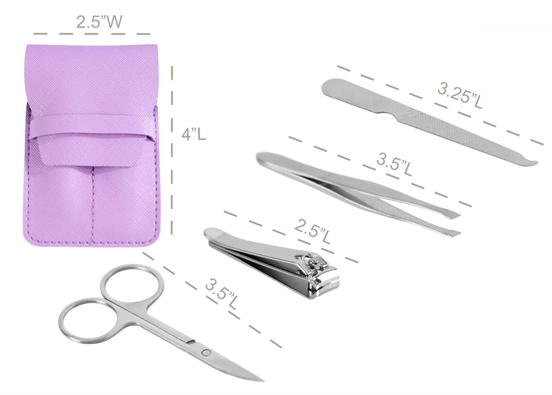 HOME-X Manicure Set, Grooming Kit, Travel Nail Care Tools - 4 Pieces in Purple Case, Fingernail and Toenail Clippers – 4” L x 2.5” W - BeesActive Australia