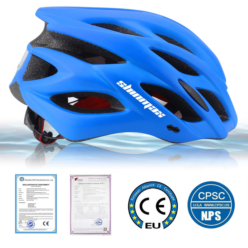 Shinmax Bike Helmet, Bicycle Helmet with LED Rear Light and Detachable Sun Visor Size Adjustable Cycling Helmet for Adult Men Women CPSC Certificated Mountain Road Bike Helmet with Portable Backpack blue - BeesActive Australia