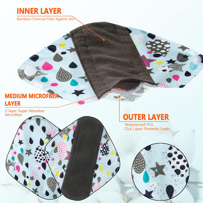 6PCS Small Cloth Menstrual Pads for Light Flow, Washable Bamboo Sanitary Pad and 1 Wet Bag(S 8 inch) S (Pack of 6) - BeesActive Australia