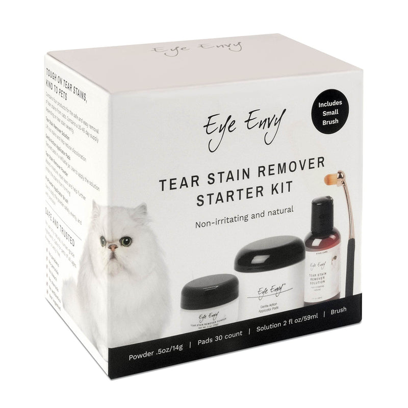 Eye Envy Cat Tear Stain Remover Starter Kit with ProPowder Brush | Stain Solution, Applicator Pads, Stain Powder and Applicator Brush | Lasts 30-45 Days Small Brush - BeesActive Australia