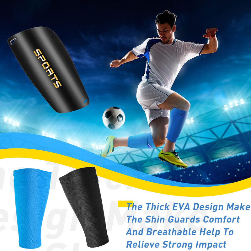 2 Pairs Soccer Shin Guards with Shin Guard Sleeves Adult Youth Soccer Shin Guards for Boys Girls Soccer Games Leg Protection Reduce Shocks and Injuries Blue, Black - BeesActive Australia