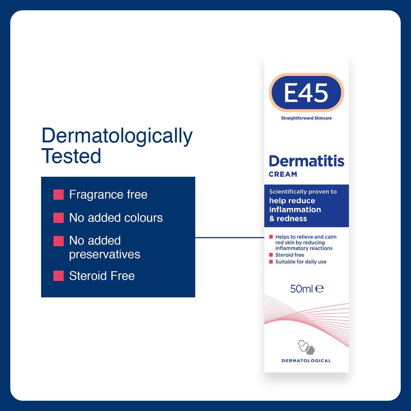 E45 Dermatitis Cream for Inflammation and Redness, Steroid Free, Anti-inflammatory Cream, Eczema Repair Moisturiser, 50 ml - BeesActive Australia