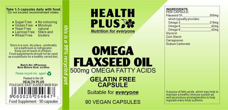 Health Plus Omega Flaxseed Oil 450mg Omega-3, Omega-6 & Omega 9 Supplement - 90 Gelatin Free Capsules - BeesActive Australia