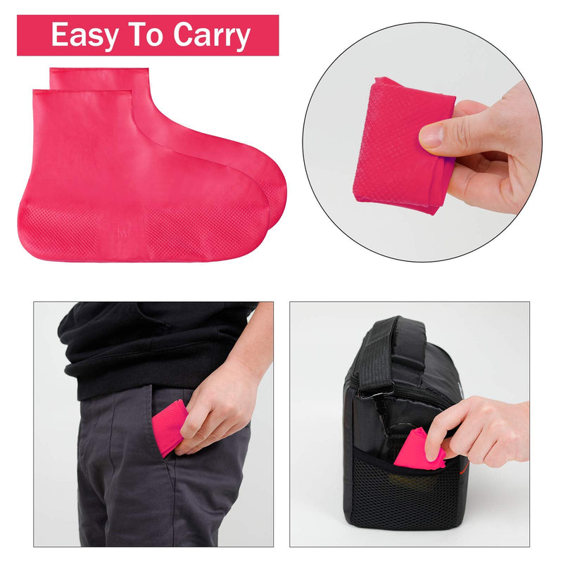 TCCFCCT Waterproof Shoe Covers, Reusable Silicone Shoe Protectors for Men, Women, Durable, Easy to Carry, Nonslip Rain Shoe Covers for Rain, Snow, Car Washing, Camping 1 Pair Pink Medium - BeesActive Australia