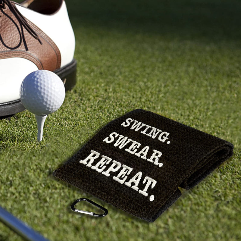 Funny Golf Towel, Swing Swear Repeat, Golf Gifts for Men - Golf Accessories for Men, Embroidered Golf Towels for Golf Bags with Clip, Black - BeesActive Australia