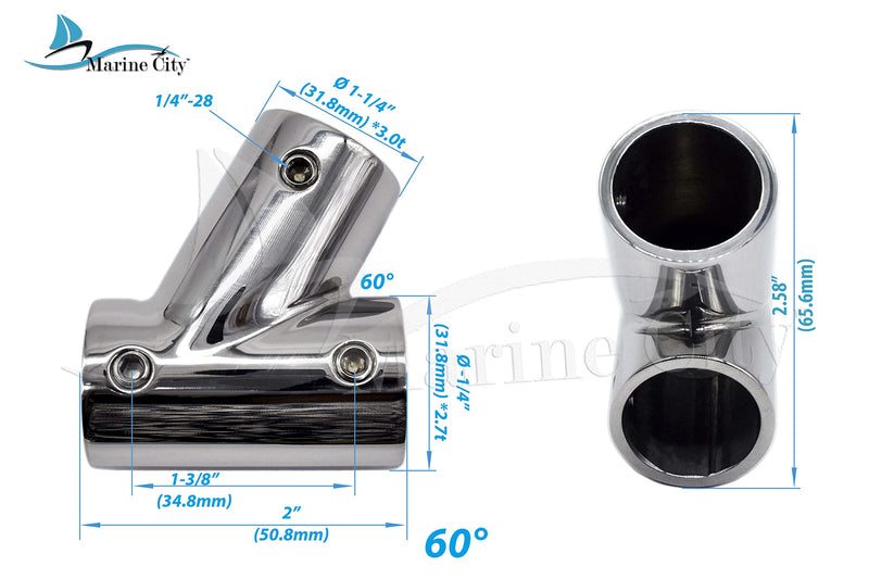 MARIEN City Tee Connector Hand Rail 45° / 60°/ 90°Fittings 3-Ways for 1'' Tube Marine Grade Stainless Steel Heavy Duty Boat Hardware (2Pack) 45° - BeesActive Australia