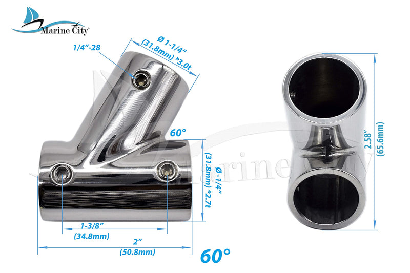 MARIEN City Tee Connector Hand Rail 45° / 60°/ 90°Fittings 3-Ways for 1'' Tube Marine Grade Stainless Steel Heavy Duty Boat Hardware (2Pack) 45° - BeesActive Australia