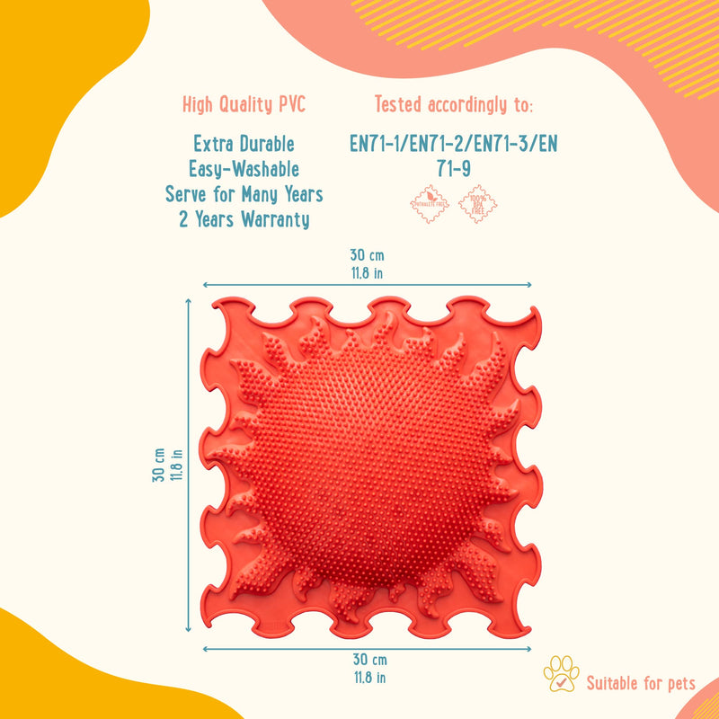 ORTOTO Single Sensory Massage Mat, Puzzle mat, Orthoepedic - Manual Massage Mat (Shinig Sun, Light Red) - BeesActive Australia