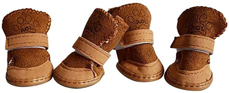 GabeFish Puppy Cute Cozy Warm Anti Slip Winter Boots for Small Medium Dogs Pets Cats Thicken Fleece Snow Shoes Label: 5 (Weight: 12lb) Brown - BeesActive Australia