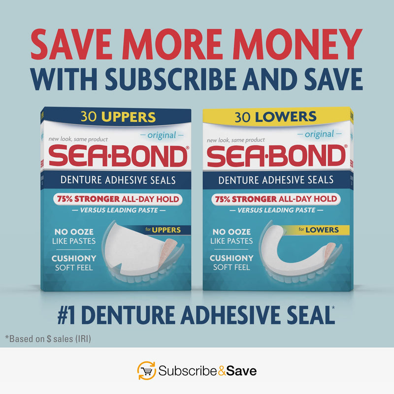 Sea Bond Secure Denture Adhesive Seals, Fresh Mint Lowers, 30 Count 30 Count (Pack of 1) - BeesActive Australia
