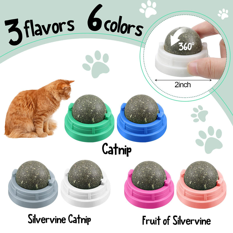 6 Pieces Silvervine Catnip Wall Balls Edible Kitty Catnip Wall Toys Licking Rotatable Cat Snack Ball Cat Wall Treats Safe Healthy Kitten Chew Toys for Cat Teeth Cleaning Biting, 3 Different Flavors - BeesActive Australia