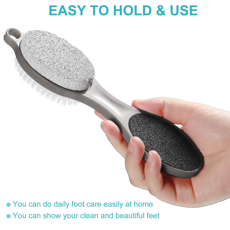2 Pieces 4 in 1 Pedicure Tool Foot Scrubber Brush Foot File Callus Remover with Foot Rasp, Pumice Stone, Nail Cleaning Brush and Sand Paper for Dry and Wet Foot Care Dead Skin Remover (Gray) Gray - BeesActive Australia