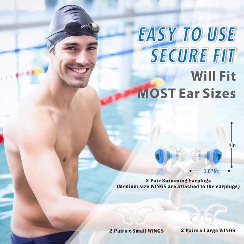 2 Pairs Swimmer Ear Plugs, Hearprotek Upgraded Custom-fit Water Protection Adult Swimming earplugs for Swimmers Water Pool Shower Bathing and Other Water Sports Blue - BeesActive Australia