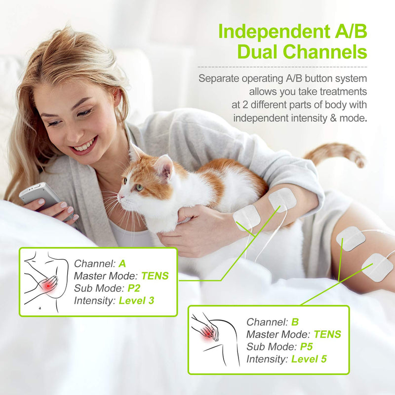 AUVON Dual Channel TENS EMS Machine for Pain Relief, 24 Modes TENS Unit Muscle Stimulator with 12pcs 2"x2" TENS Electrode Pads - BeesActive Australia