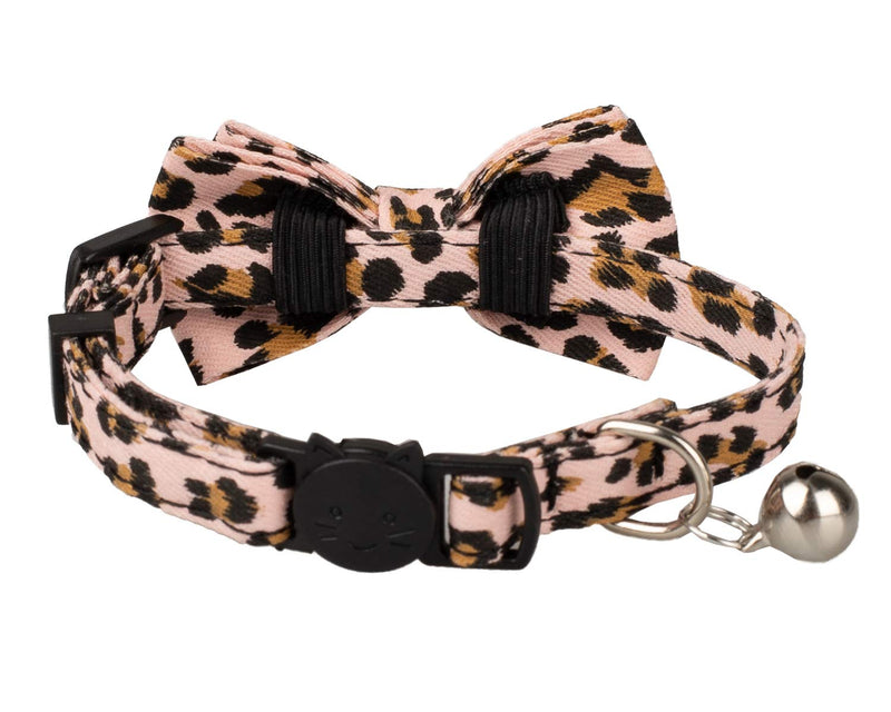 Gyapet Collar for Cats Pets Breakaway with Bell Bowtie Floral Bow Detachable Adjustable Safety Puppy 2pcs Leopard & Pure-Pink - BeesActive Australia