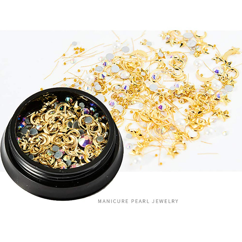 SILPECWEE 6 Boxes 3D Mix-shape Metal Nail Studs Big Gem Pearls Nail Art Rhinestone Nail Rivet Set Nail Jewels Decoration With 1Pc Tweezers And Picker Pencil NO1 - BeesActive Australia