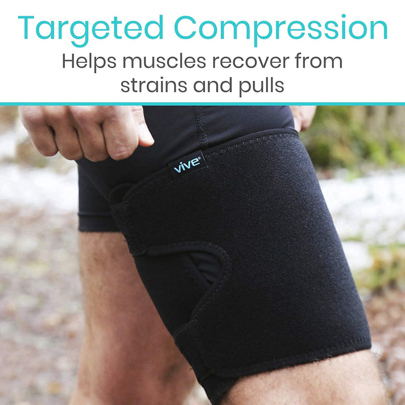 Vive Thigh Brace - Hamstring Quad Wrap - Adjustable Compression Sleeve Support for Pulled Groin Muscle, Sprains, Quadricep, Tendinitis, Workouts, Cellulite Slimmer, Sports Injury Recovery - Men, Women Black - BeesActive Australia